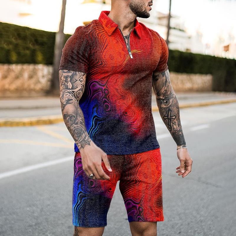 Summer Clothing Styles Men - 여름 지퍼 폴로 셔츠 수트 2피스