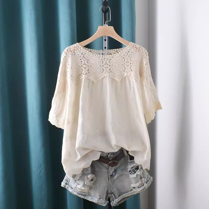 Summer Clothing In Japan - 2026 속이 비치는 레이스 패치워크 셔츠와