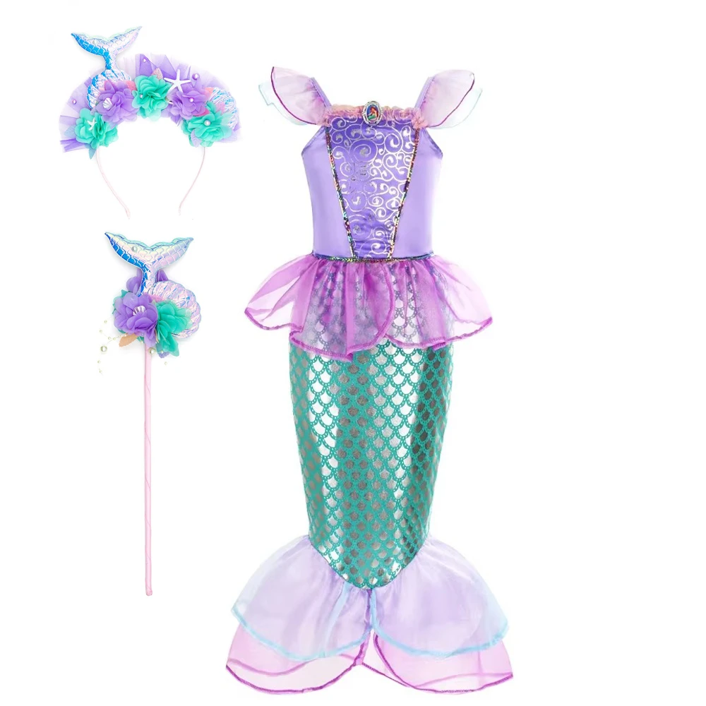 Summer Clothing For Kids Girls - 인어 의상 어린이 보라색 공주 드레스