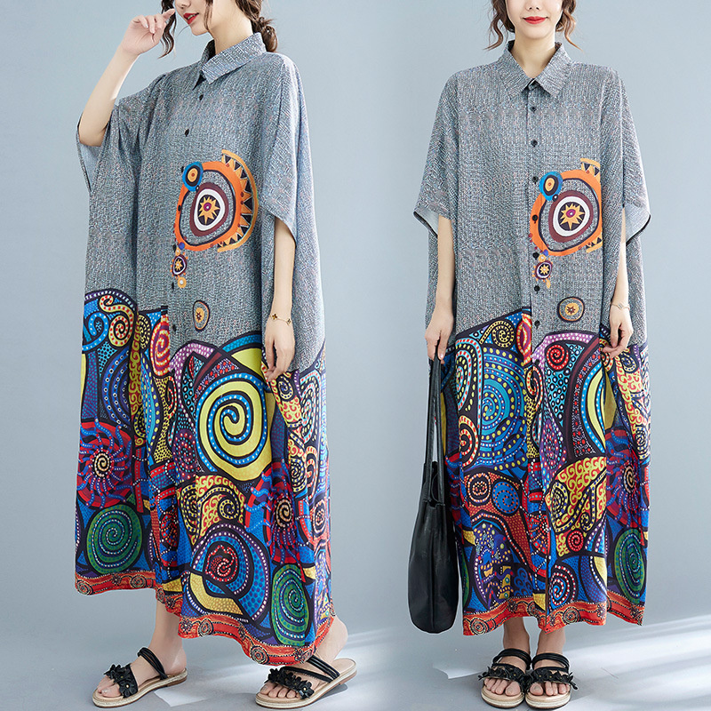 Summer Clothing India - 보헤미안 스타일 보헤미안 스타일 프린트 셔츠