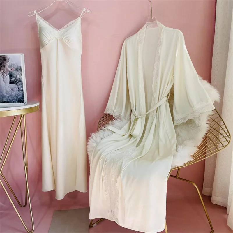 Summer House Clothing - 새로운 여성 긴 가운 잠옷 세트