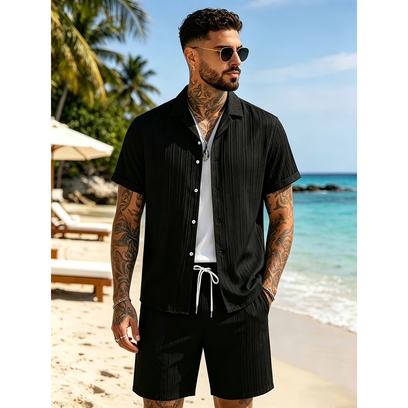 Summer Knit Clothing - 2남성용 여름 캐주얼 수트 세트, 쿠반