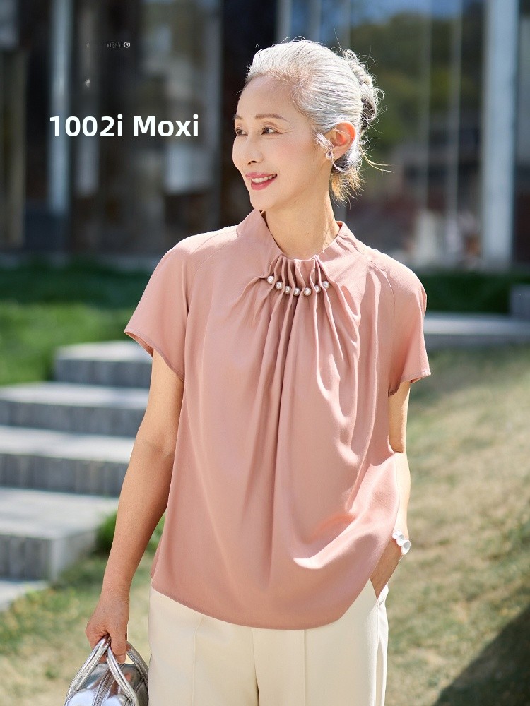 Summer Clothing For Women Over 50 - Muzhi 중년 어머니를위한 세련된 반팔 얇은