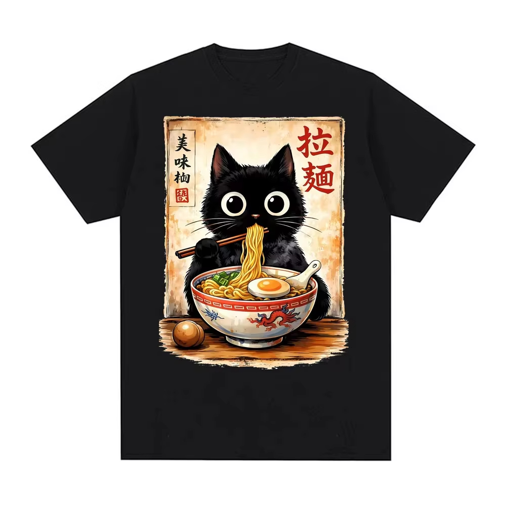 Summer Clothing Essentials Men - 2026 Kawaii Ramen Cat Retro 일본