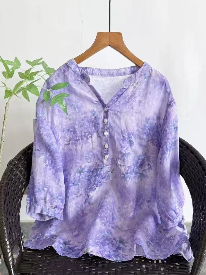 Summer Clothing In Japan - 여성용 100% 라미 셔츠 여름 빈티지