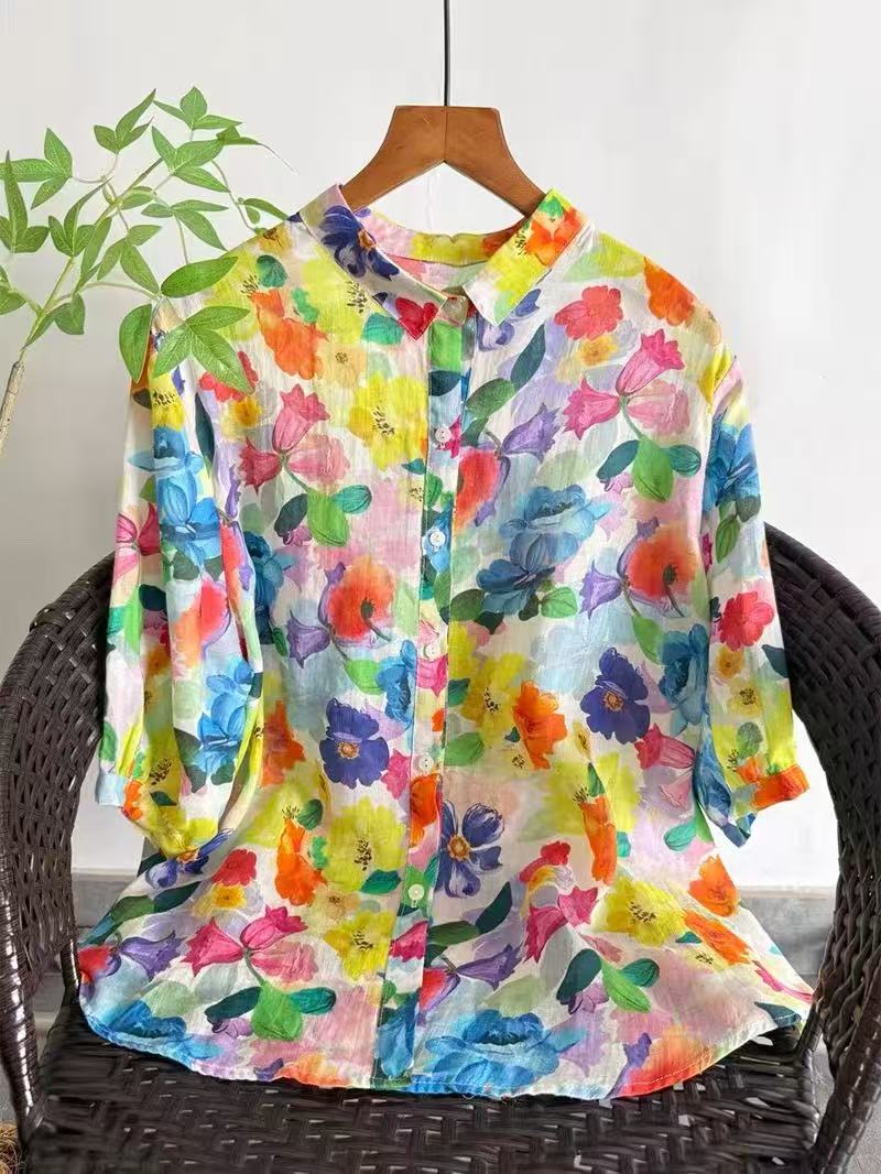 Summer Clothing In Japan - 2026 퓨어 라미 프린트 셔츠 여성