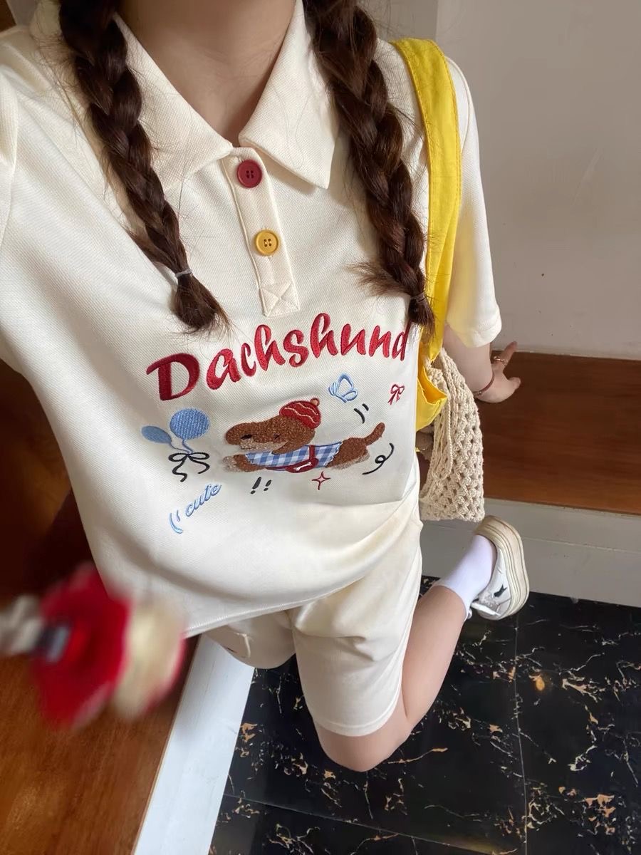 Summer Clothing In Japan - 카와이 자수 개 일본 스타일 폴로