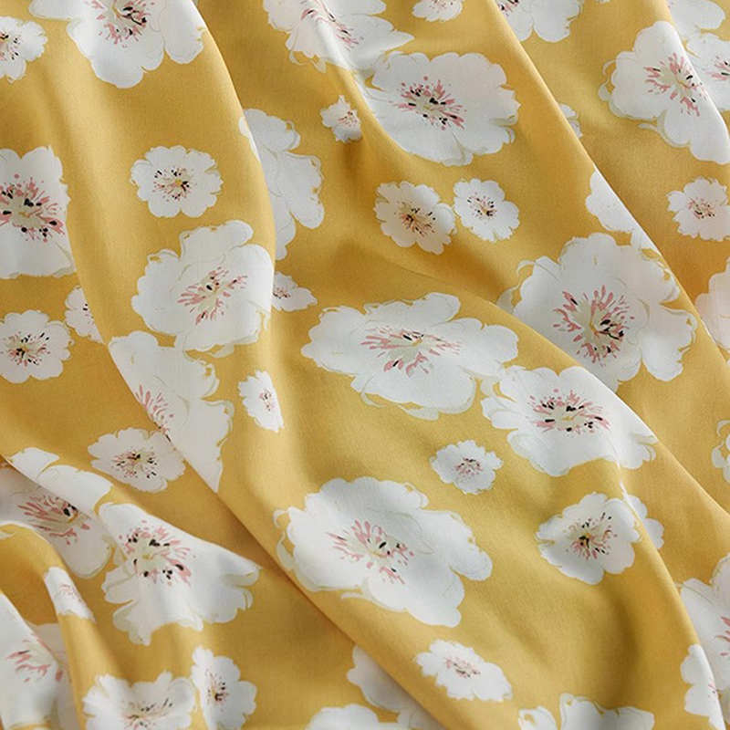 Soft Summer Yellow Clothing - 사랑스러운 흰색 꽃 프린트, 노란색, 145cm,