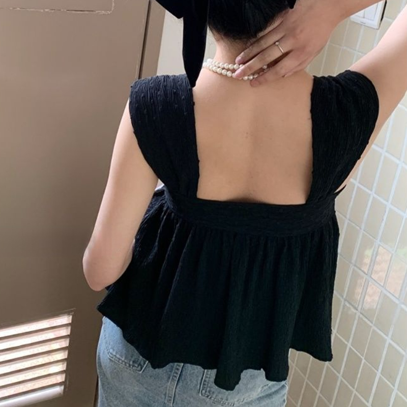 여성용 민소매 블라우스, 백리스 크롭 의류, 핫스위트  - Crop Blouse Linen 리뷰 및 가격