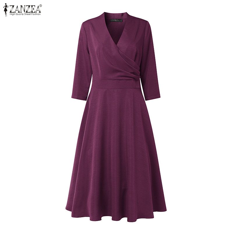ZANZEA 2026 봄 단색 미디 드레스 오피스 여성 - Summer Clothing For Petite Women 리뷰 및 가격