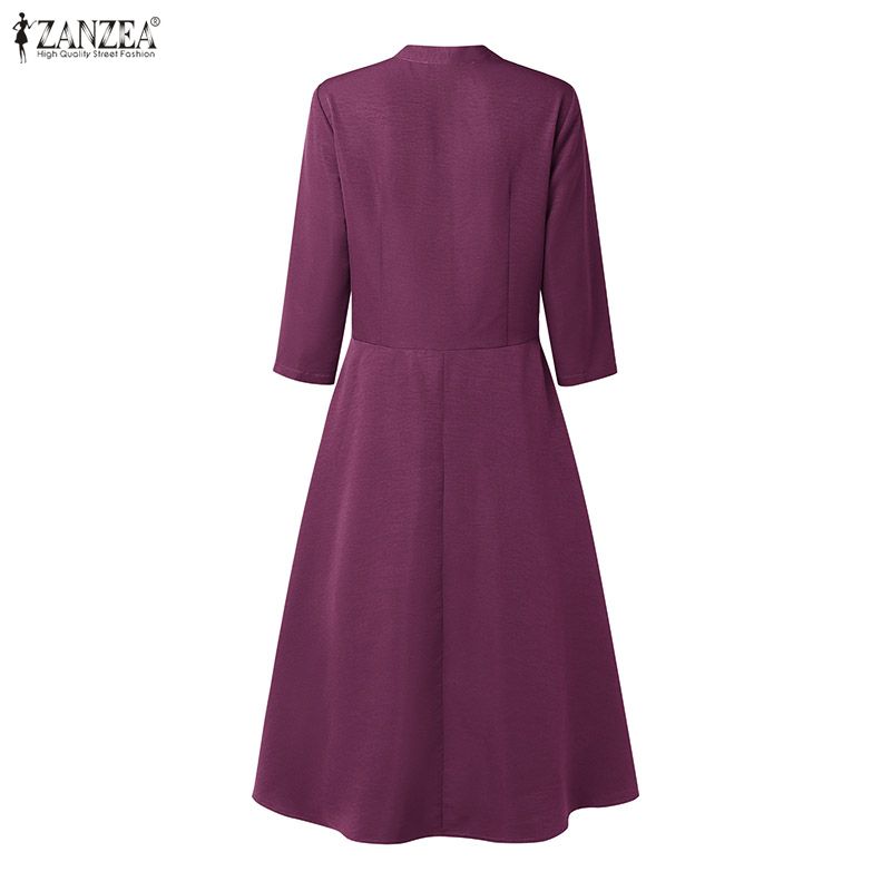 ZANZEA 2026 봄 단색 미디 드레스 오피스 여성 - Summer Clothing For Petite Women 리뷰 및 가격