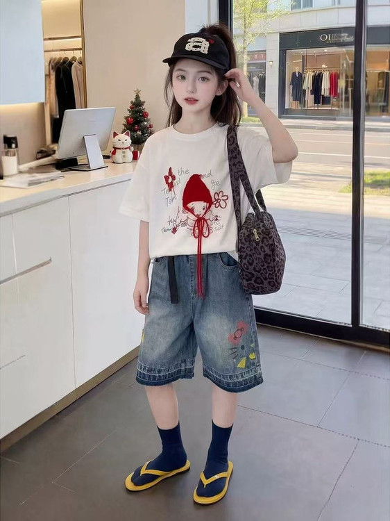 여자 여름 반팔 티셔츠 데님 캐주얼 패션 레드 모자 투 - Summer Clothing Online 리뷰 및 가격