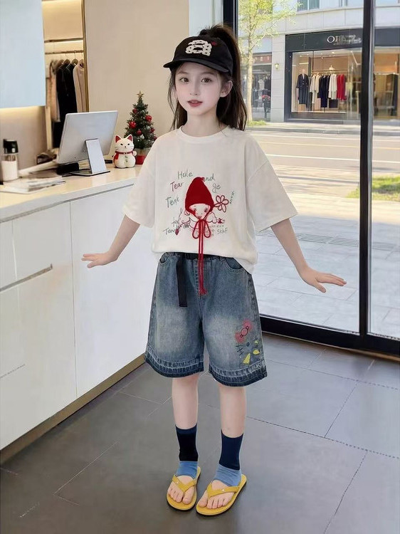 여자 여름 반팔 티셔츠 데님 캐주얼 패션 레드 모자 투 - Summer Clothing Online 리뷰 및 가격