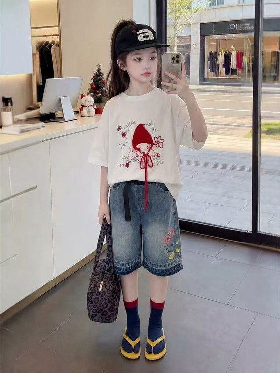 여자 여름 반팔 티셔츠 데님 캐주얼 패션 레드 모자 투 - Summer Clothing Online 리뷰 및 가격