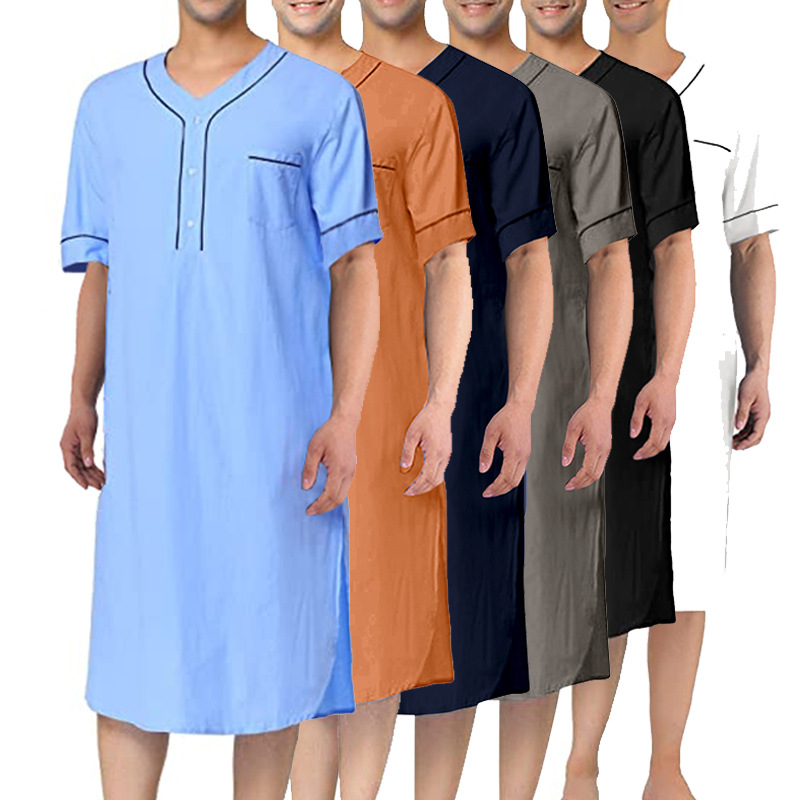 남성용 여름 반팔 얇은 잠옷, 무슬림 홈웨어, 단색,  - Summer House Clothing 리뷰 및 가격