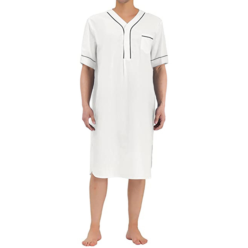 남성용 여름 반팔 얇은 잠옷, 무슬림 홈웨어, 단색,  - Summer House Clothing 리뷰 및 가격