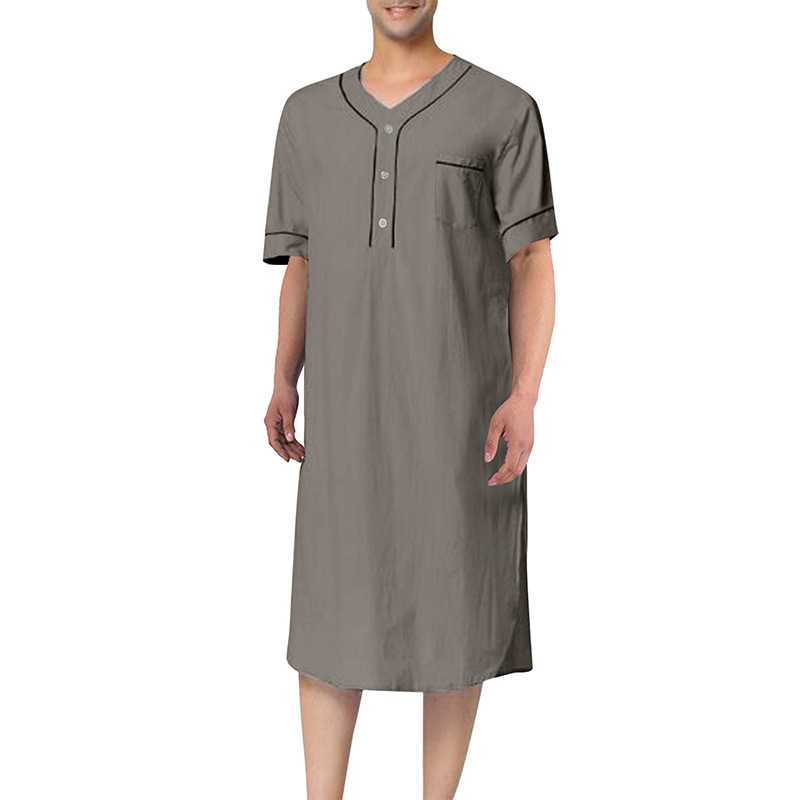 남성용 여름 반팔 얇은 잠옷, 무슬림 홈웨어, 단색,  - Summer House Clothing 리뷰 및 가격