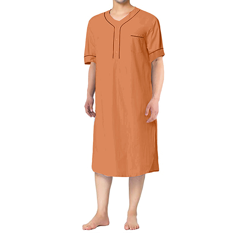 남성용 여름 반팔 얇은 잠옷, 무슬림 홈웨어, 단색,  - Summer House Clothing 리뷰 및 가격