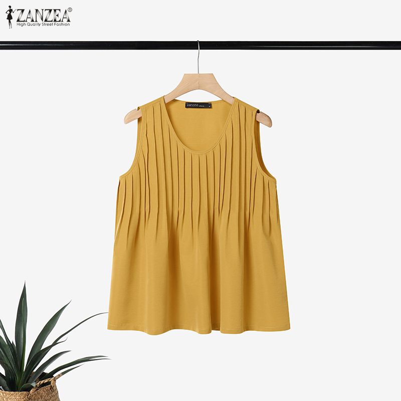 ZANZEA 플러스 사이즈 5XL 여성 핀턱 탱크 탑  - Summer Clothing Plus Size Women 리뷰 및 가격