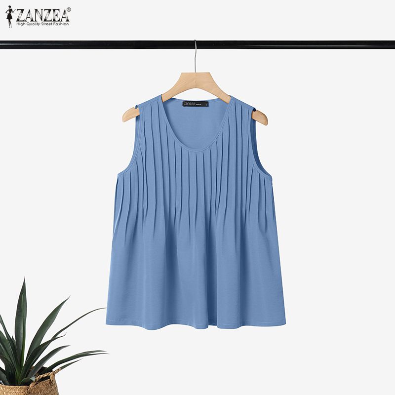 ZANZEA 플러스 사이즈 5XL 여성 핀턱 탱크 탑  - Summer Clothing Plus Size Women 리뷰 및 가격