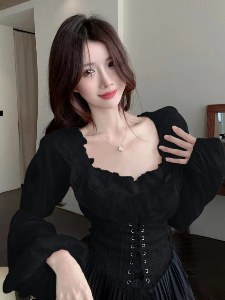 솔리드 블라우스 여성 레이스업 크롭탑 봄 한국 스타일  - Crop Blouse Linen 리뷰 및 가격