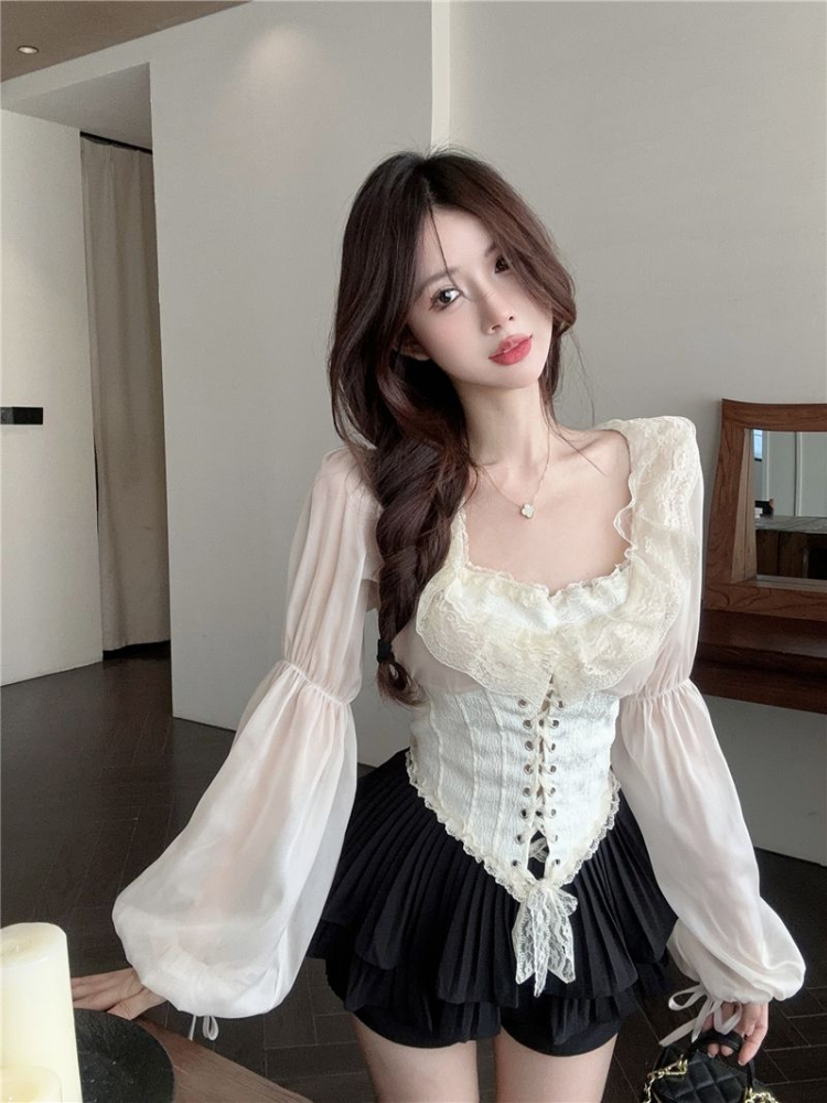 솔리드 블라우스 여성 레이스업 크롭탑 봄 한국 스타일  - Crop Blouse Linen 리뷰 및 가격