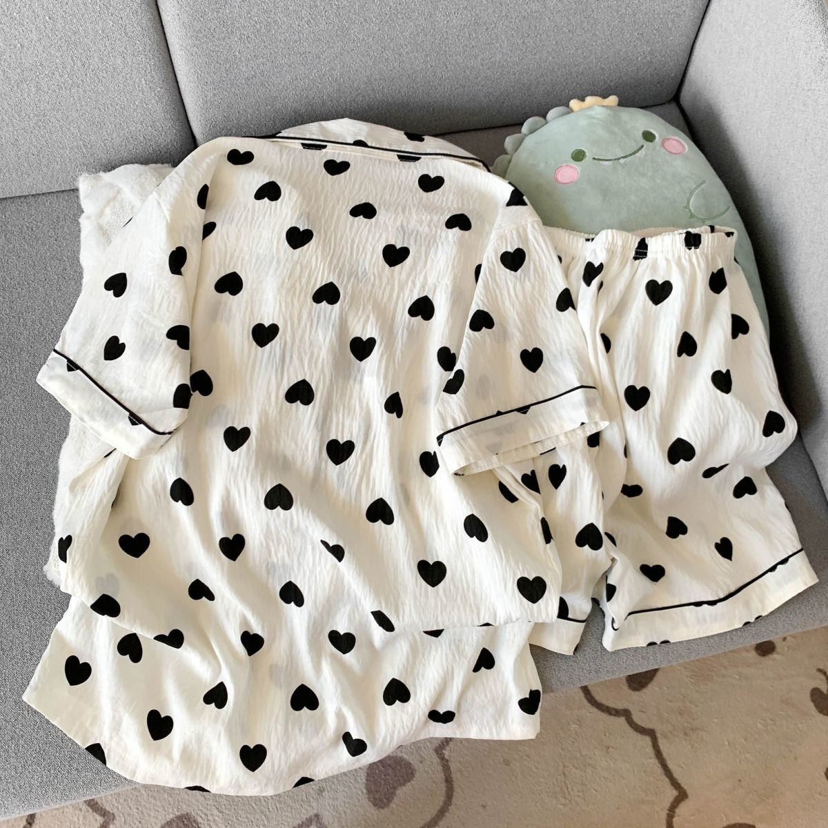 하트 모양 패턴의 여성용 여름 얇은 잠옷, 반팔 반바지 - Summer Clothing For Petite Women 리뷰 및 가격