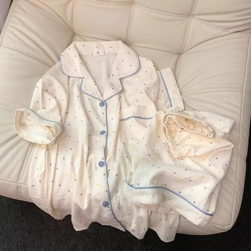 프린트 폴카 도트 여성 잠옷 슬립웨어 코튼 파자마 세트 - Summer House Clothing 리뷰 및 가격