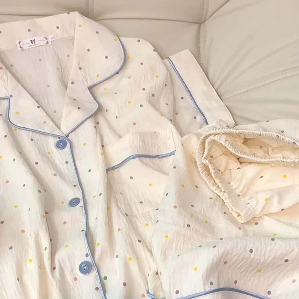프린트 폴카 도트 여성 잠옷 슬립웨어 코튼 파자마 세트 - Summer House Clothing 리뷰 및 가격