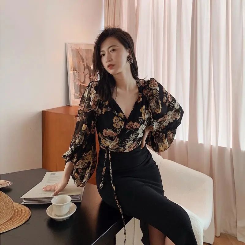 일본 스타일 빈티지 꽃 블라우스 여성 섹시한 v 넥 랜 - Crop Blouse Linen 리뷰 및 가격