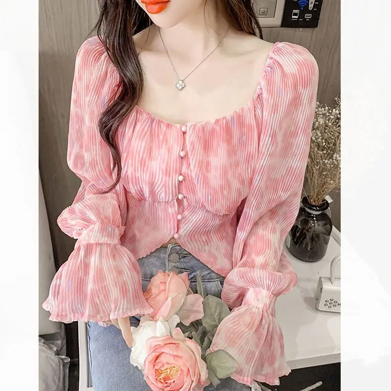 섹시하고 귀여운 스윗 스퀘어넥 프린트 파티 클럽 크롭  - Crop Blouse Linen 리뷰 및 가격