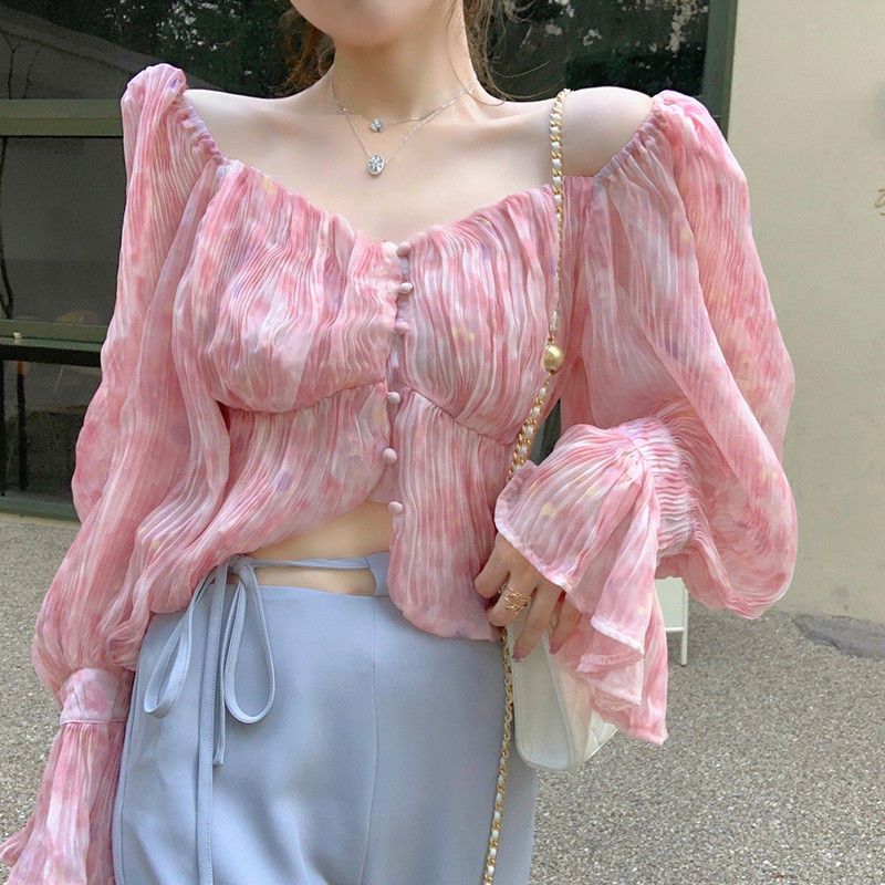 섹시하고 귀여운 스윗 스퀘어넥 프린트 파티 클럽 크롭  - Crop Blouse Linen 리뷰 및 가격