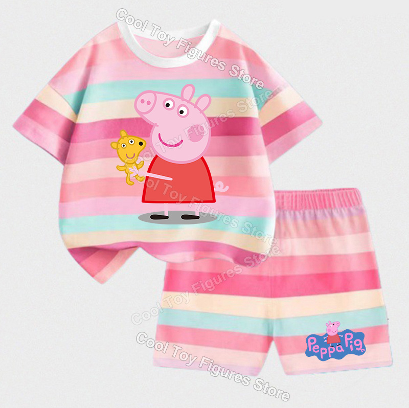 Peppas Pig 시리즈 줄무늬 라운지웨어 세트 여름 - Summer Clothing Gifts 리뷰 및 가격
