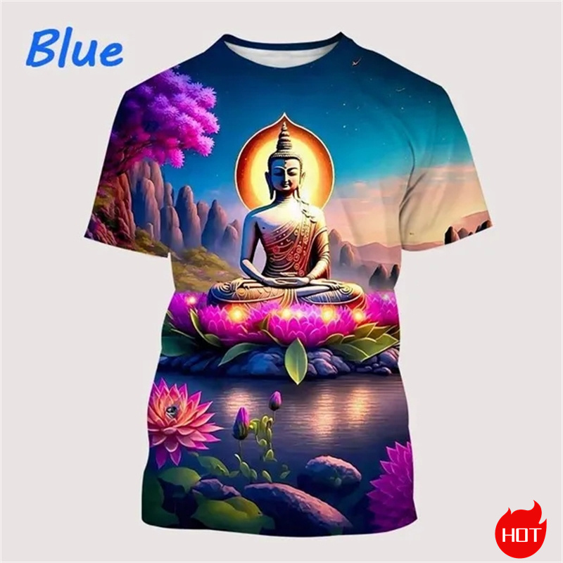 하라주쿠 3D 프린트 불교 티셔츠, 고대 인도 영적 토 - Summer Clothing India 리뷰 및 가격