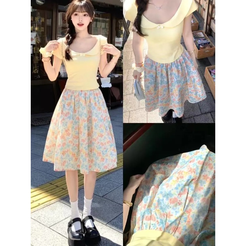 일본 한국 여성용 스위트 슬림 반팔 프린트 플로럴 스커 - Summer Clothing In Japan 리뷰 및 가격