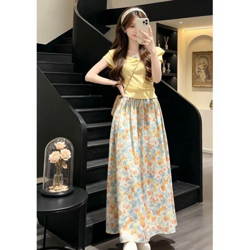 일본 한국 여성용 스위트 슬림 반팔 프린트 플로럴 스커 - Summer Clothing In Japan 리뷰 및 가격
