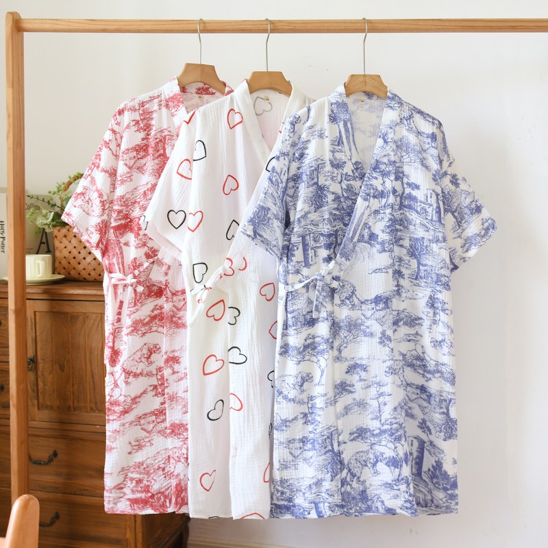 봄 여름 여성 가운 여성용 100% 코튼 크레페 목욕  - Summer House Clothing 리뷰 및 가격