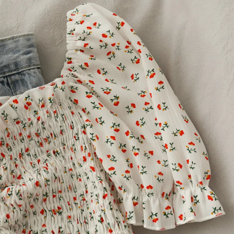 여성용 플로럴 드로스트링 러플 블라우스 셔츠, 플리츠  - Crop Blouse Linen 리뷰 및 가격
