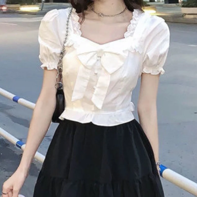 여성용 화이트 블라우스, 활 디자인, 핫스위트 인스 패 - Crop Blouse Linen 리뷰 및 가격