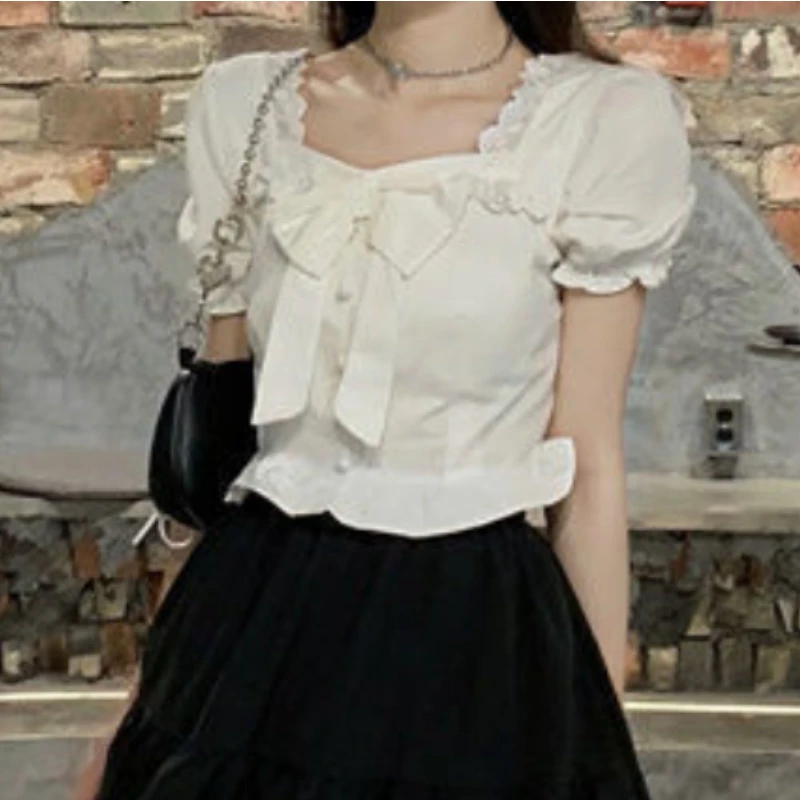 여성용 화이트 블라우스, 활 디자인, 핫스위트 인스 패 - Crop Blouse Linen 리뷰 및 가격