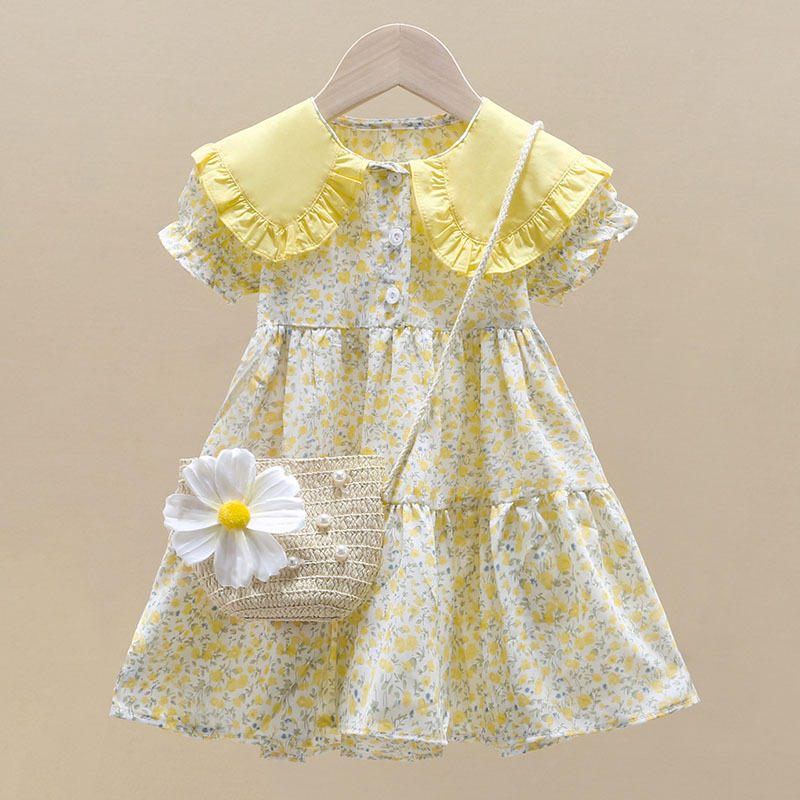 노란색 꽃 어린이 캐주얼 미디 드레스 + 가방 십대 드 - Summer Clothing For Teen Girls 리뷰 및 가격