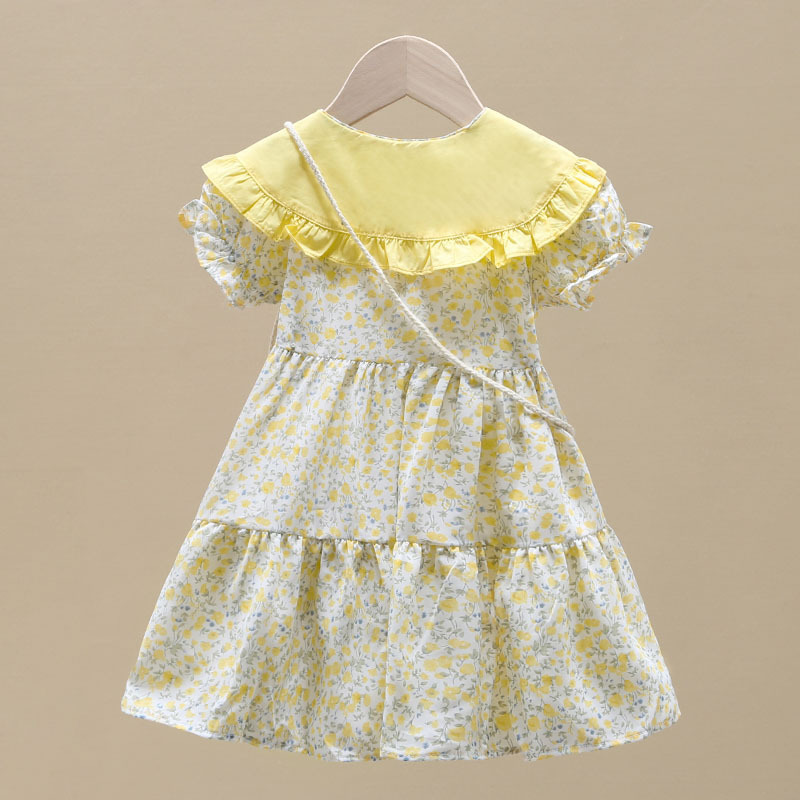 노란색 꽃 어린이 캐주얼 미디 드레스 + 가방 십대 드 - Summer Clothing For Teen Girls 리뷰 및 가격
