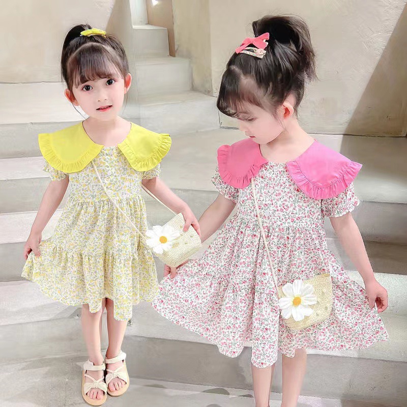 노란색 꽃 어린이 캐주얼 미디 드레스 + 가방 십대 드 - Summer Clothing For Teen Girls 리뷰 및 가격