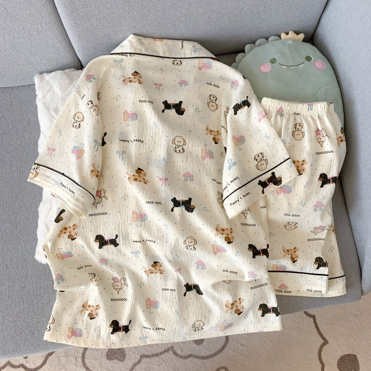 강아지 무늬가 있는 여성용 여름 얇은 잠옷, 반팔 반바 - Summer Clothing For Petite Women 리뷰 및 가격