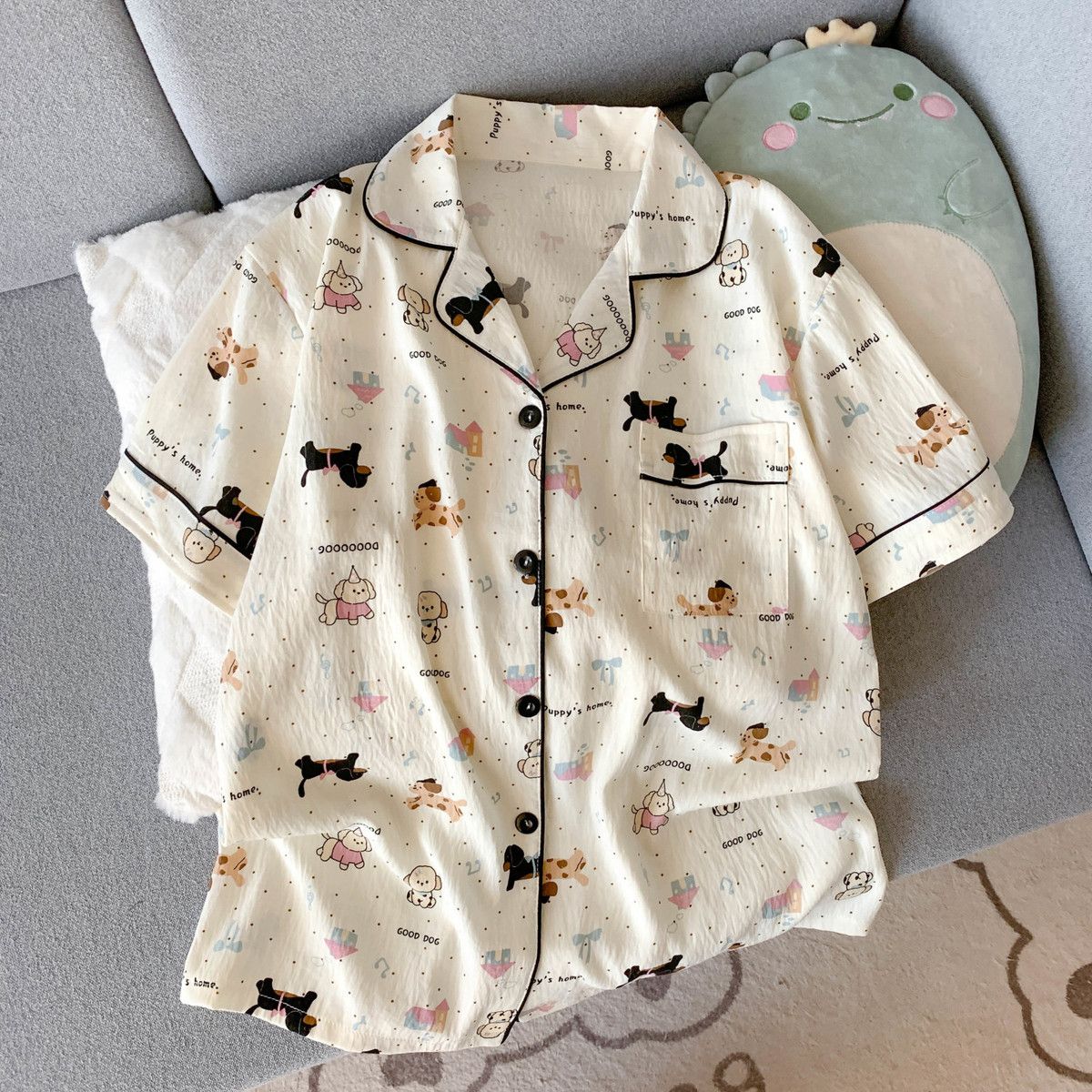 강아지 무늬가 있는 여성용 여름 얇은 잠옷, 반팔 반바 - Summer Clothing For Petite Women 리뷰 및 가격