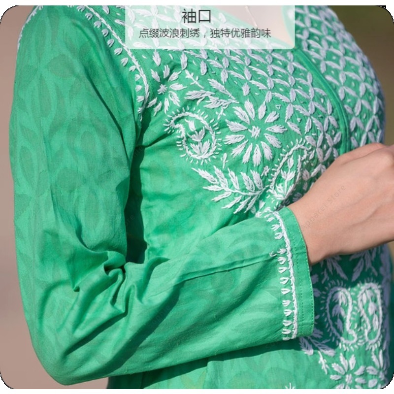 여성용 자수 쿠르티 인도/파키스탄 튜닉 탑 봄 여름 얇 - Summer Clothing India 리뷰 및 가격
