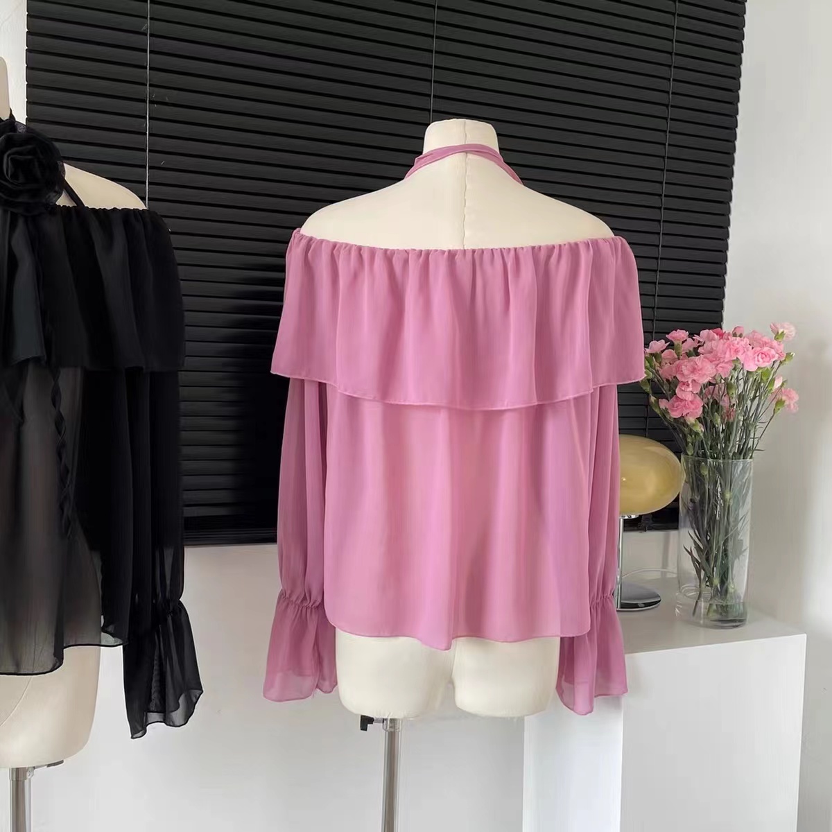 여성용 블라우스 슬래시 넥 3D 꽃 장식, 섹시한 시스 - Crop Blouse Linen 리뷰 및 가격