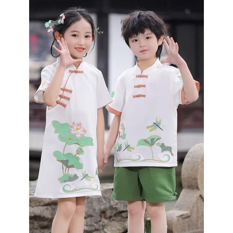귀여운 연꽃 잠자리 당나라 정장 치파오, 소년 소녀 쌍 - Summer Clothing Online 리뷰 및 가격