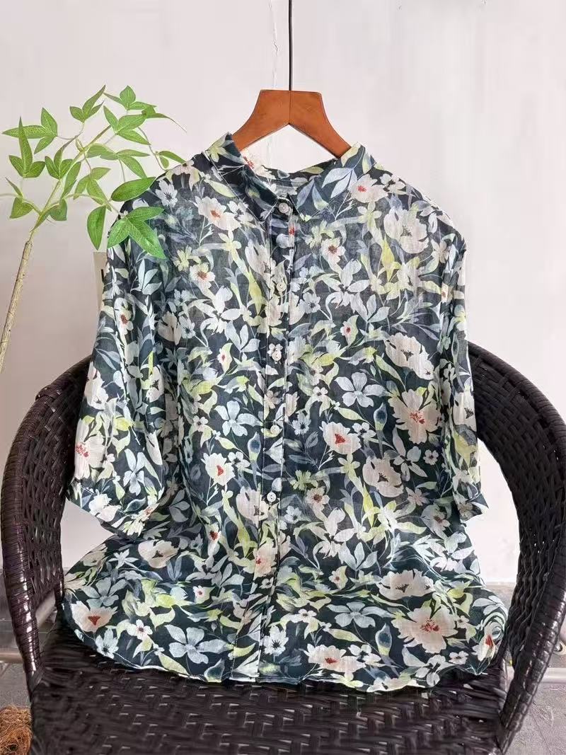 2026 퓨어 라미 프린트 셔츠 여성 태국 스타일 빈티 - Summer Clothing In Japan 리뷰 및 가격