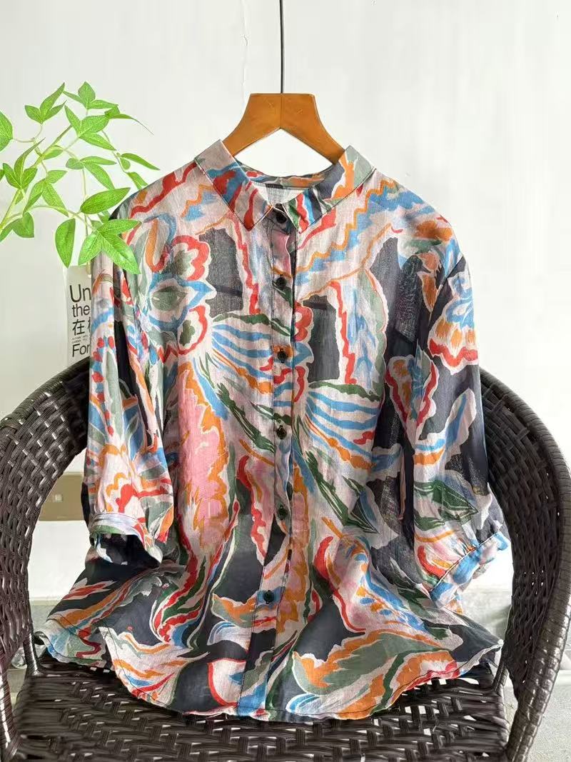 2026 퓨어 라미 프린트 셔츠 여성 태국 스타일 빈티 - Summer Clothing In Japan 리뷰 및 가격